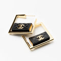18K Chanel Black Bag Hoop Earrings