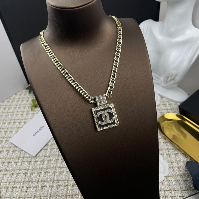 18K Chanel Metal & Diamond Pendant Necklace
