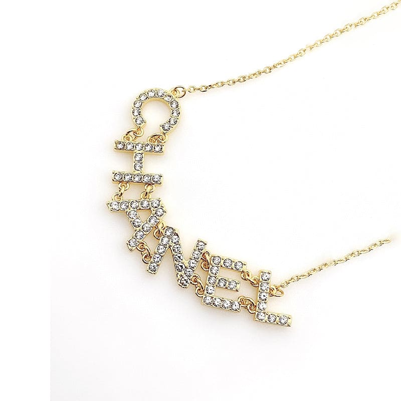 18K Chanel Crystal 90's Icon Logo Necklace