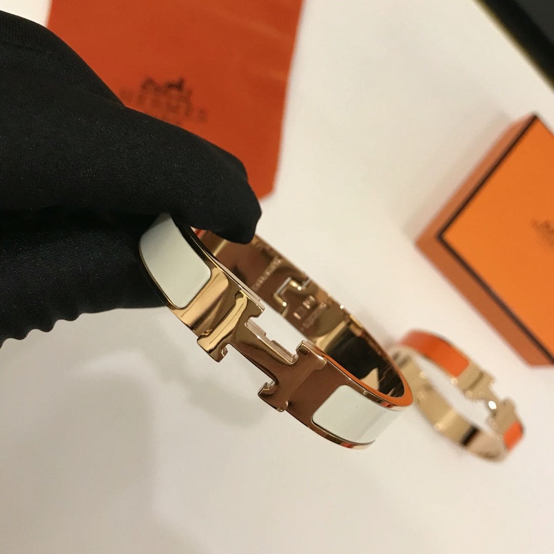 18K Hermes Clic White Bracelet