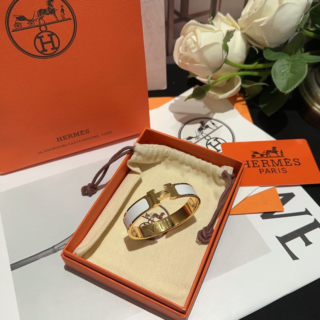 18K Hermes White Clic Bracelet