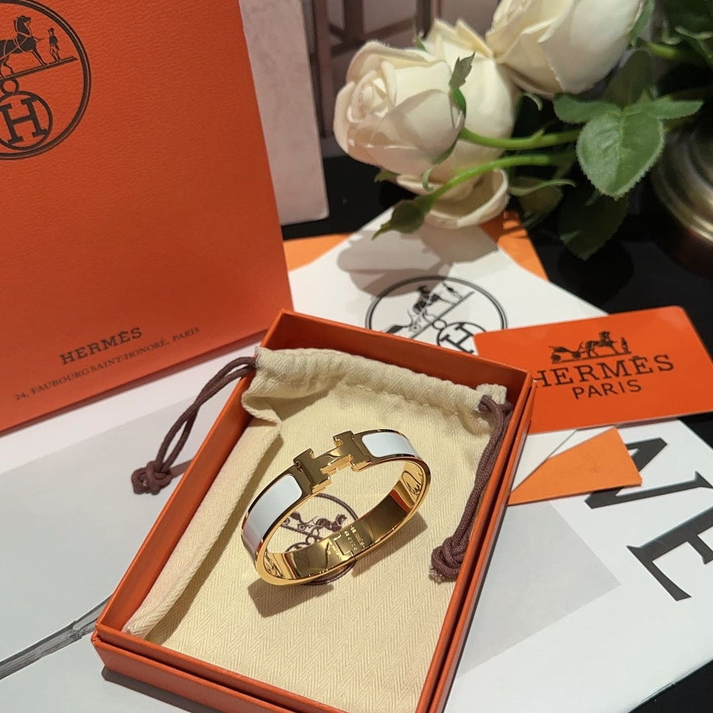 18K Hermes White Clic Bracelet