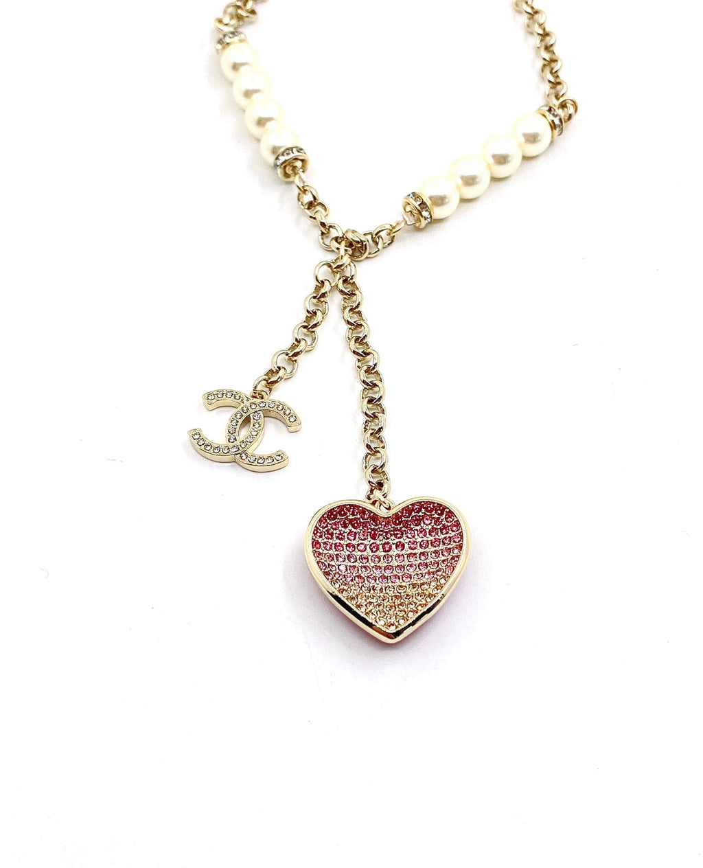 18K Chanel Pink Heart Diamonds Necklace