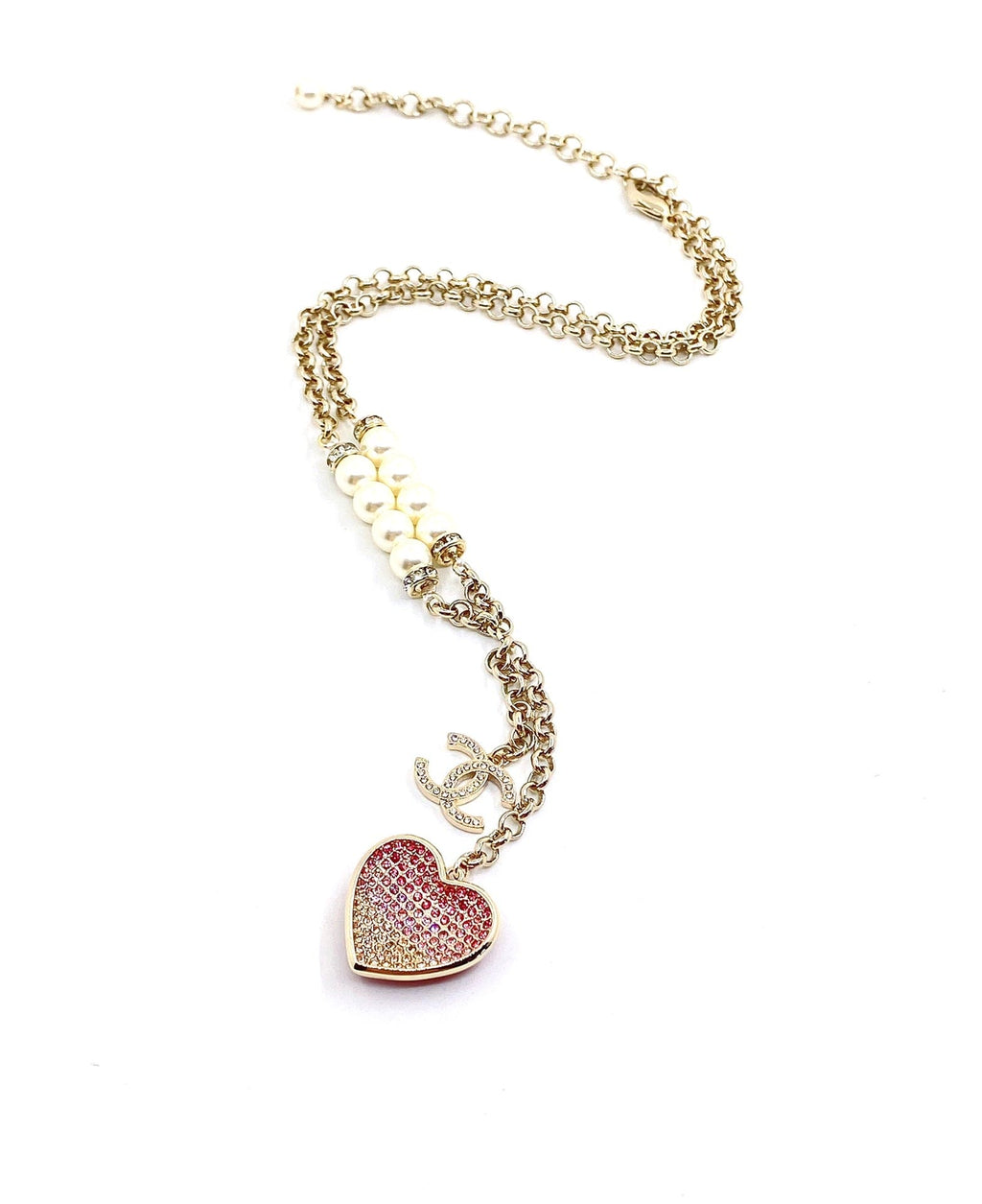 18K Chanel Pink Heart Diamonds Necklace