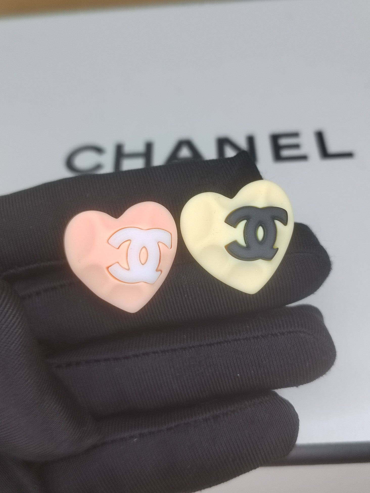 18K Chanel Pink & Yellow Resin Earrings