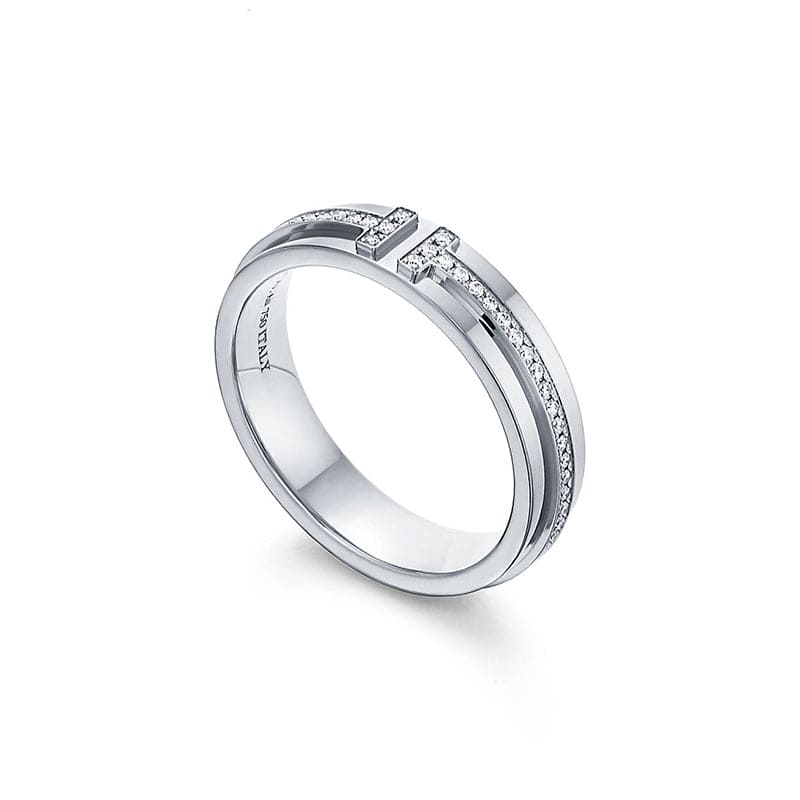 18K Tiffany White Gold Narrow Diamond Ring