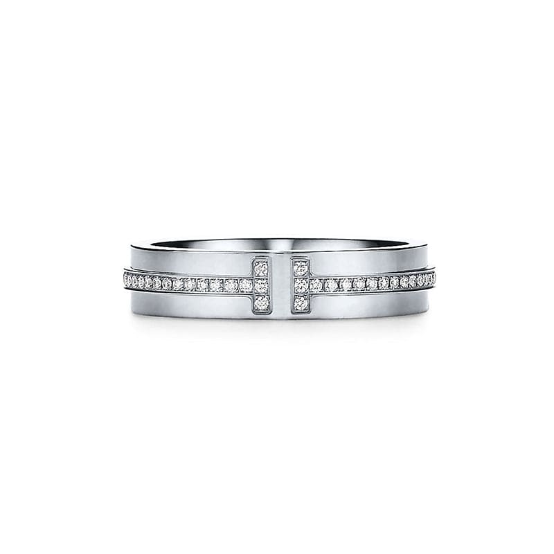18K Tiffany White Gold Narrow Diamond Ring