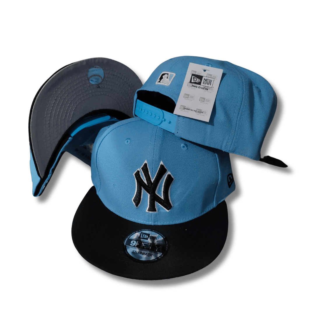 New York Yankees Light Blue with Black Embroidered Logo and Brim - Snapback Cap
