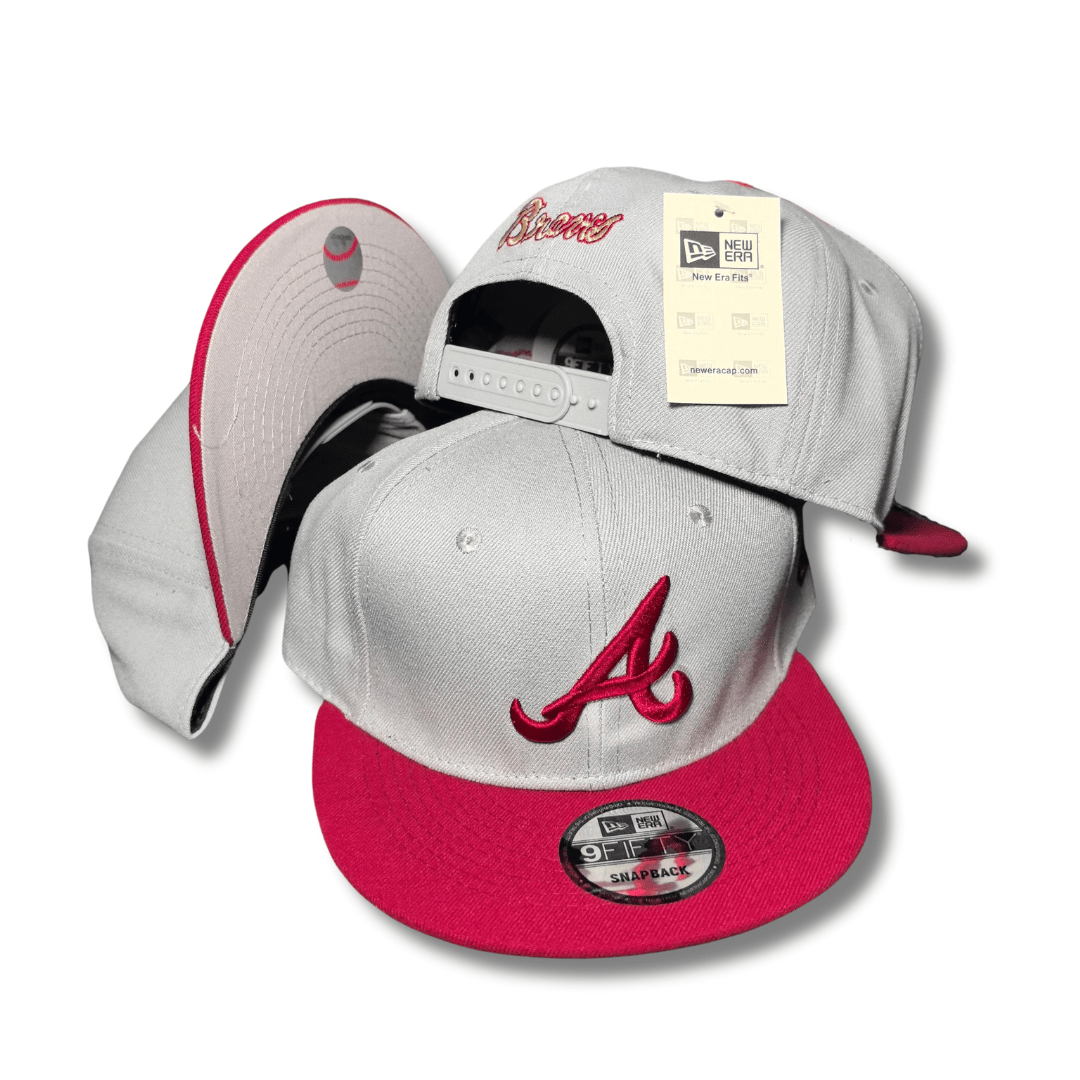 Gray and Red with Braves Embroidery - Snapback Cap