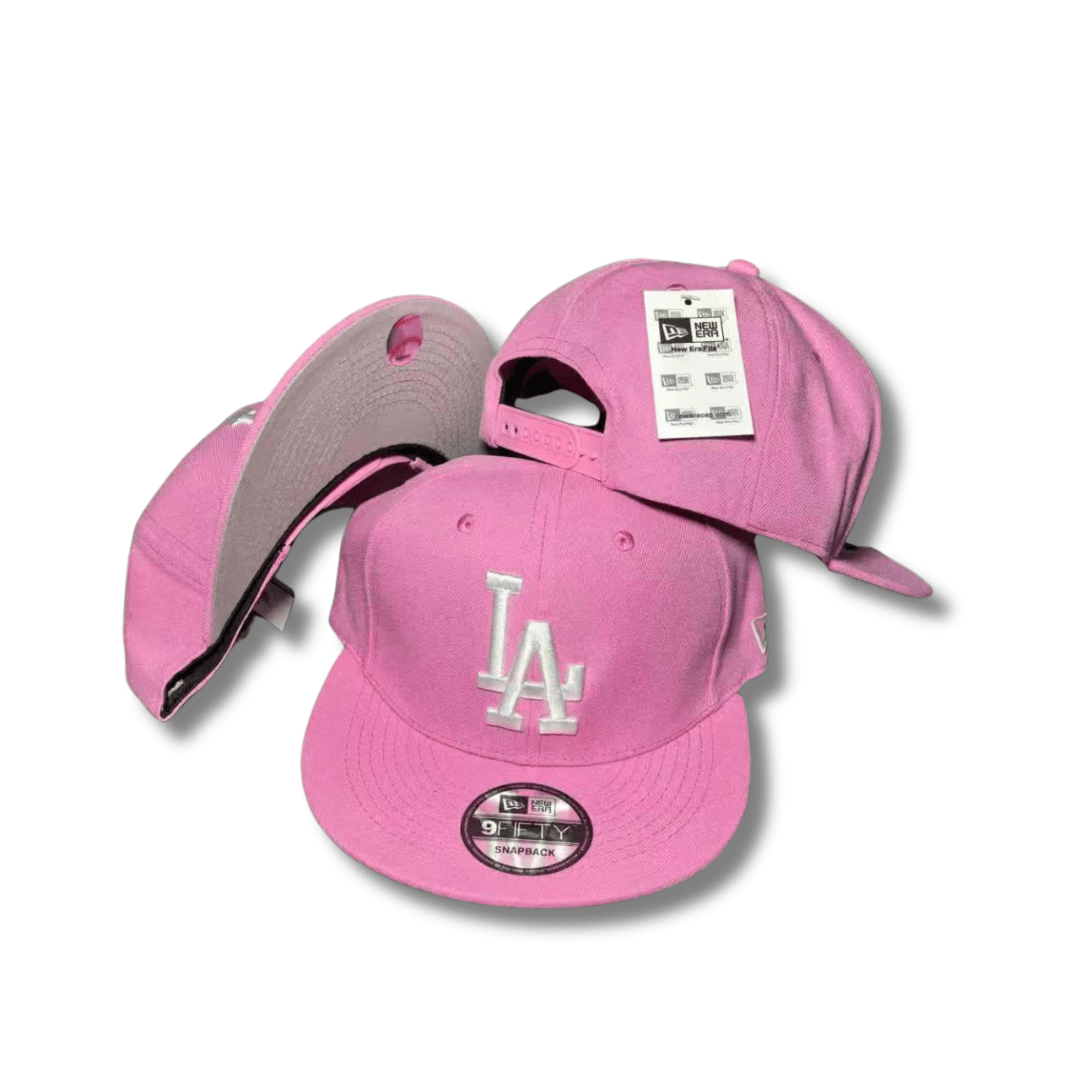 LA Dodgers with White Embroidered Logo Pink – Snapback Cap