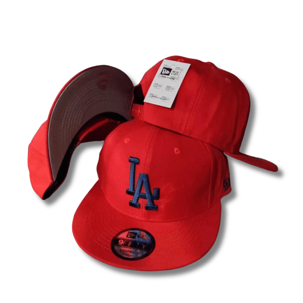2024 LA Dodgers Straight Brim Baseball Cap, Adjustable, Red W Navy LA LOGO - Stapback Cap