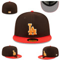 Los Angeles Dodgers Fitted Hat – Brown with Red Brim and Orange Logo