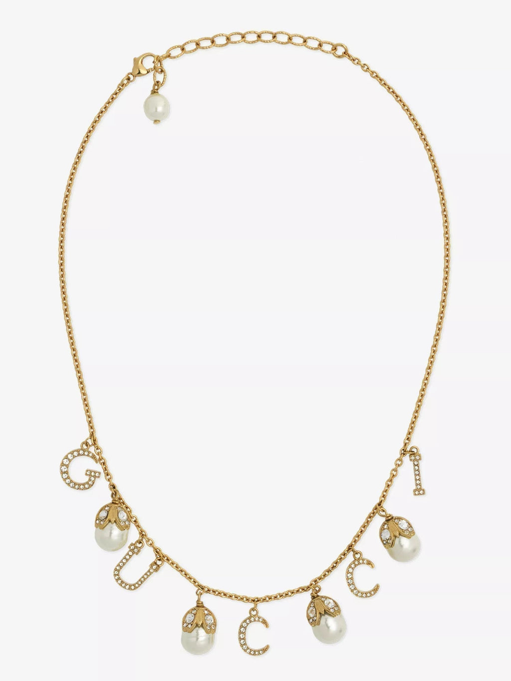 18K Gucci Double Logo Plaque Embellished Pearl Necklace