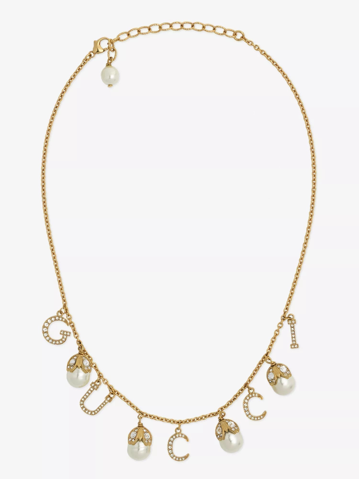 18K Gucci Double Logo Plaque Embellished Pearl Necklace
