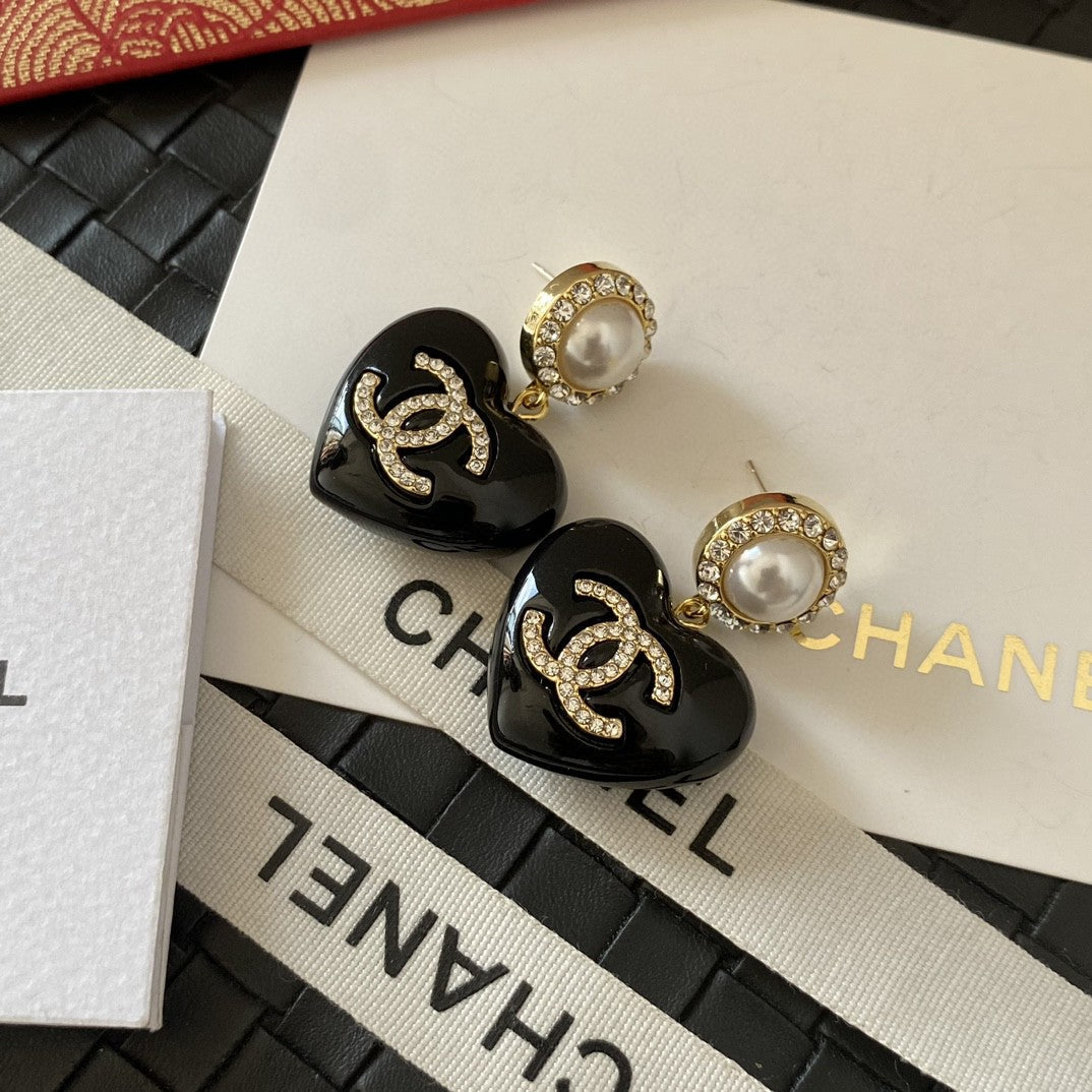 18K Chanel Black Heart Earrings