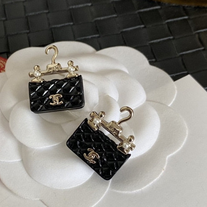 18K Chanel Classic Bag Pendant Earrings
