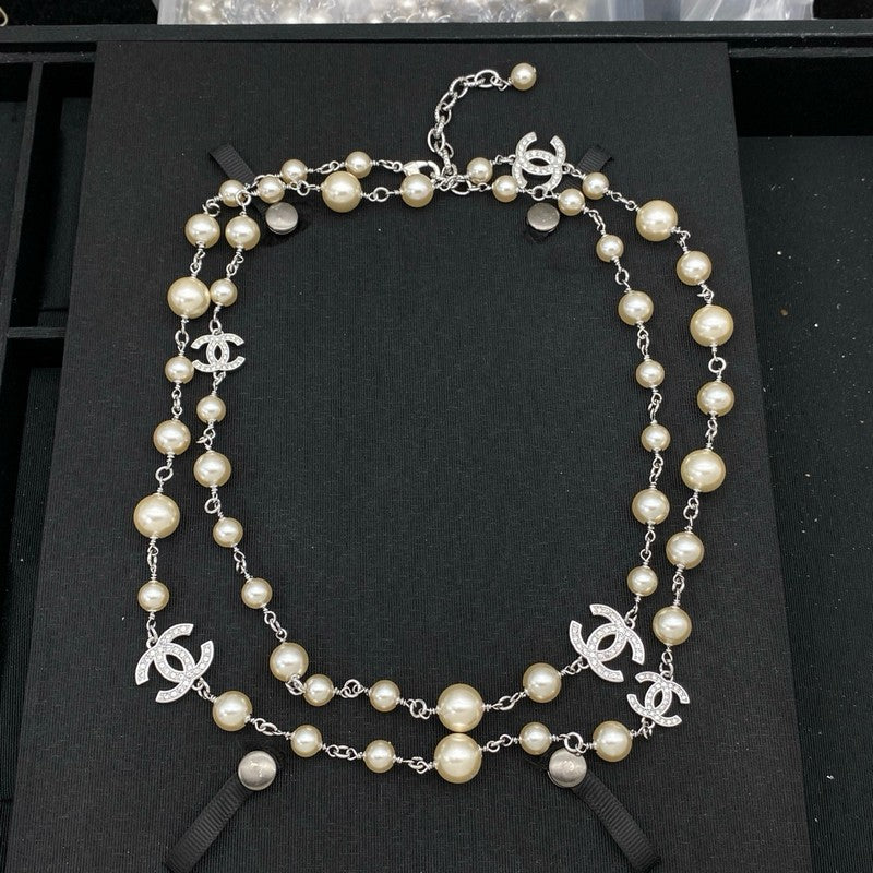 18K Chanel Long Pearl & Diamond Gold Necklace