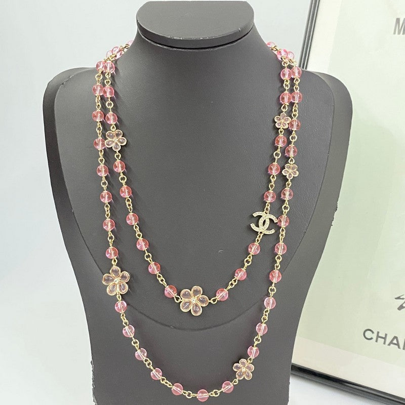 18K Chanel 26C Pink Crystal Long Necklace