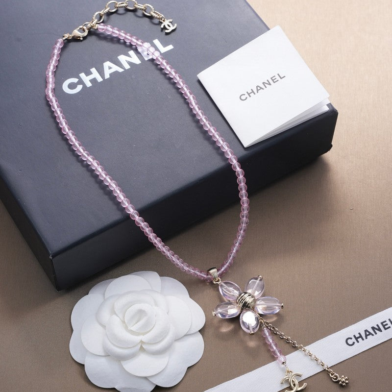 18K Chanel Purple Crystal Flower Necklace