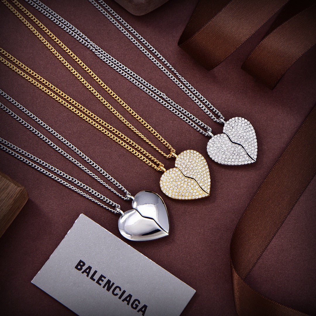 18K Balenciaga Lovelock Set Of Two Silver-tone Crystal Necklace