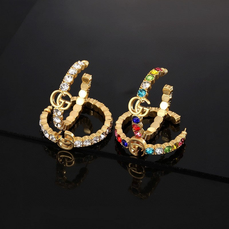 18K Gucci Double Color Crystal Earrings