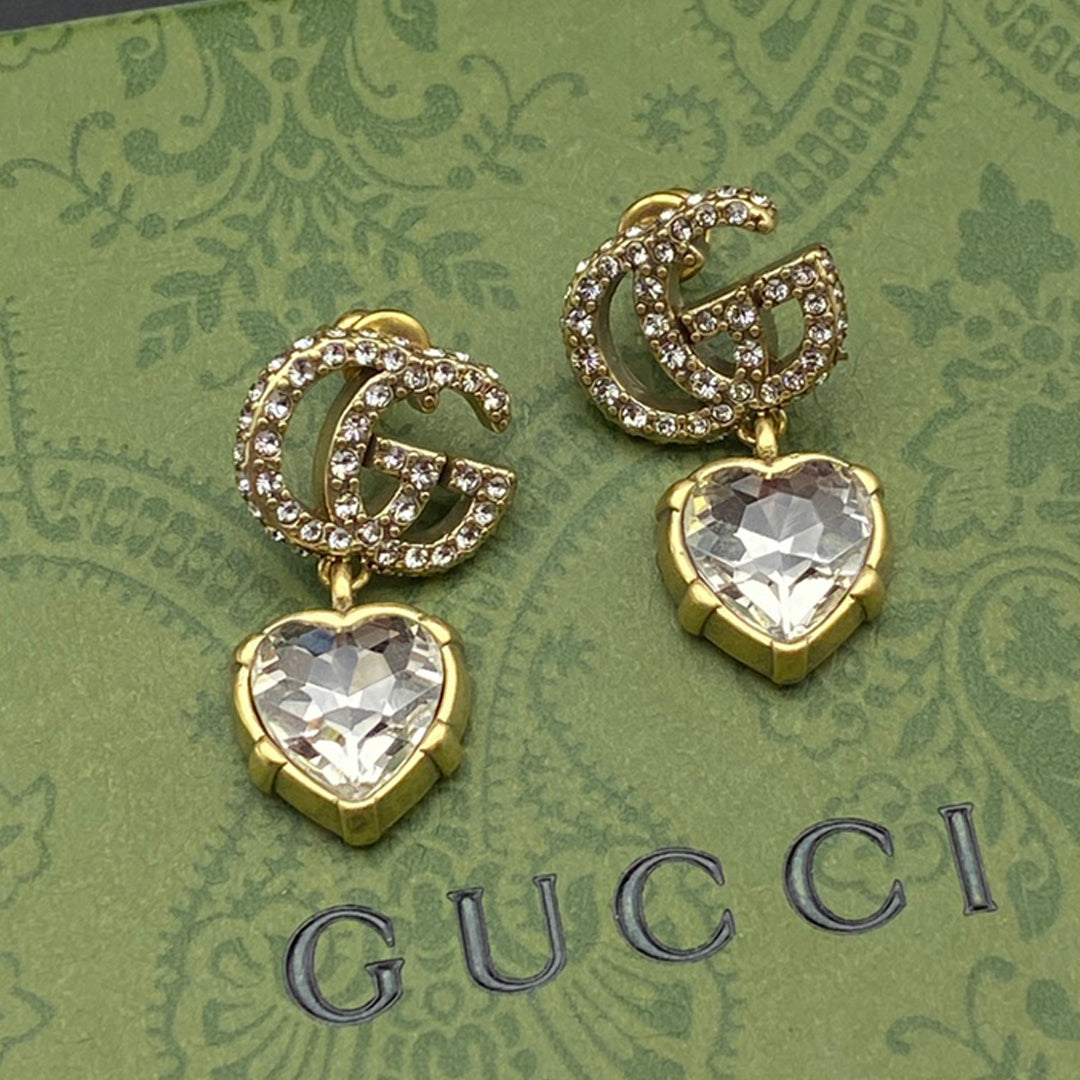 18K Gucci Double Crystal Pendant Earrings