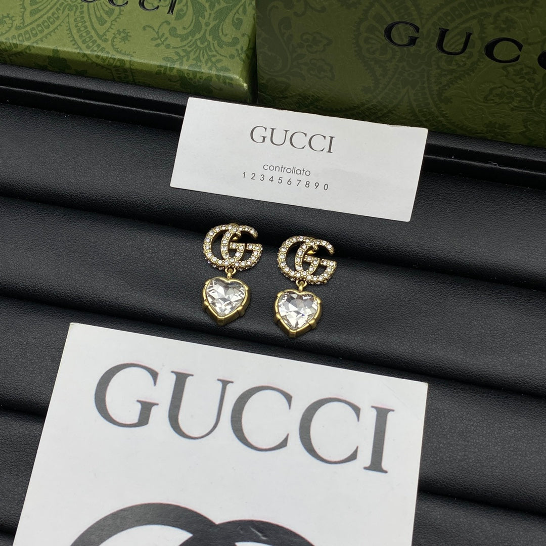 18K Gucci Double Crystal Pendant Earrings