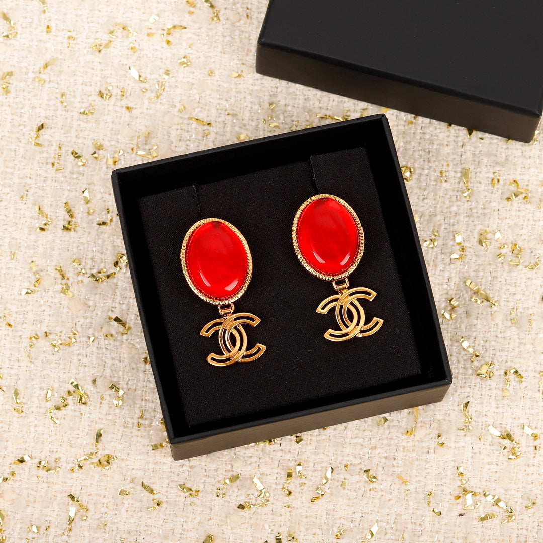 18K Chanel Red Crystal Pendant Earrings