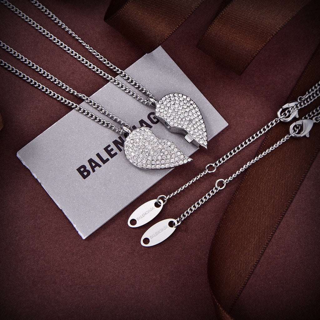 18K Balenciaga Lovelock Set Of Two Silver-tone Crystal Necklace