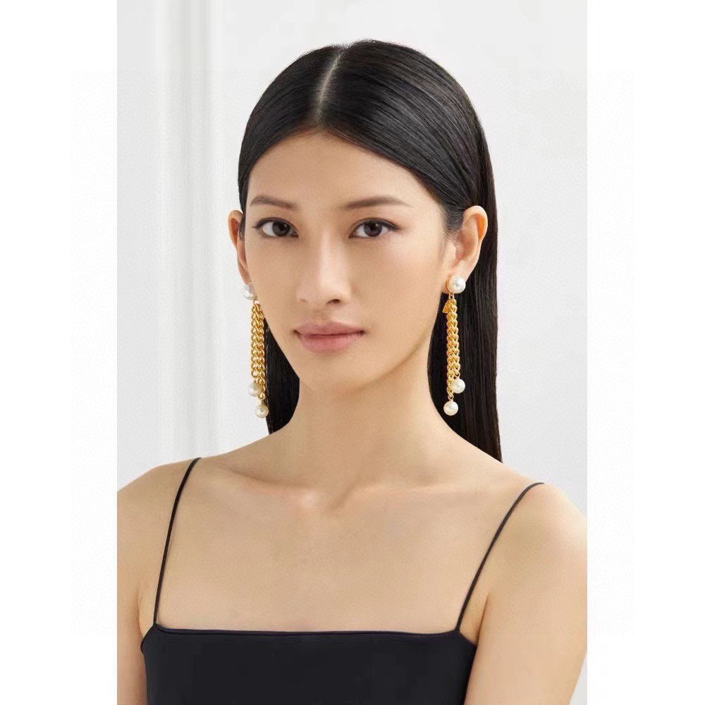 18K Celine Chain Pearl Earrings