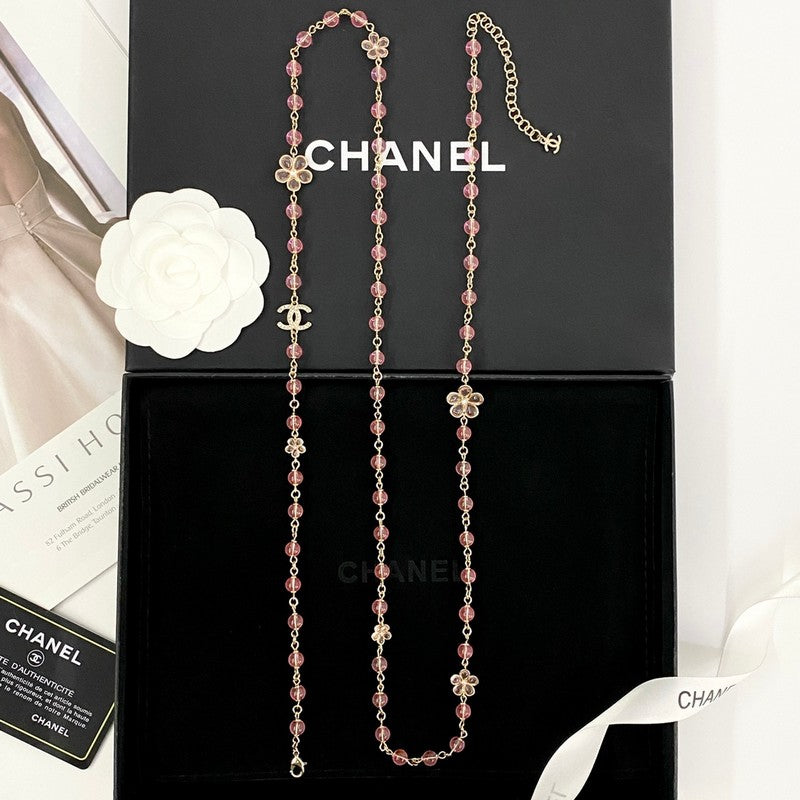 18K Chanel 26C Pink Crystal Long Necklace