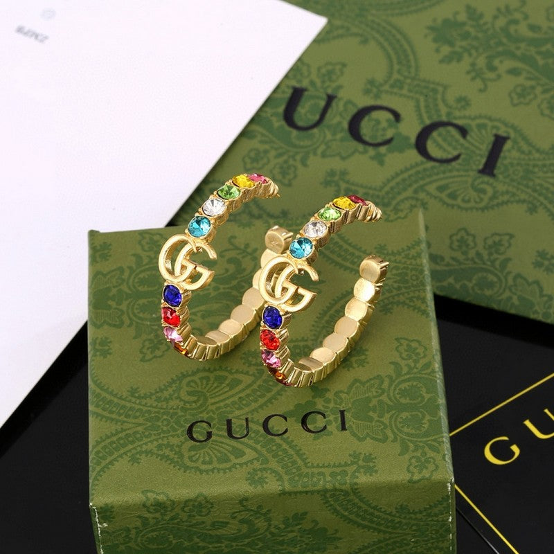 18K Gucci Double Color Crystal Earrings