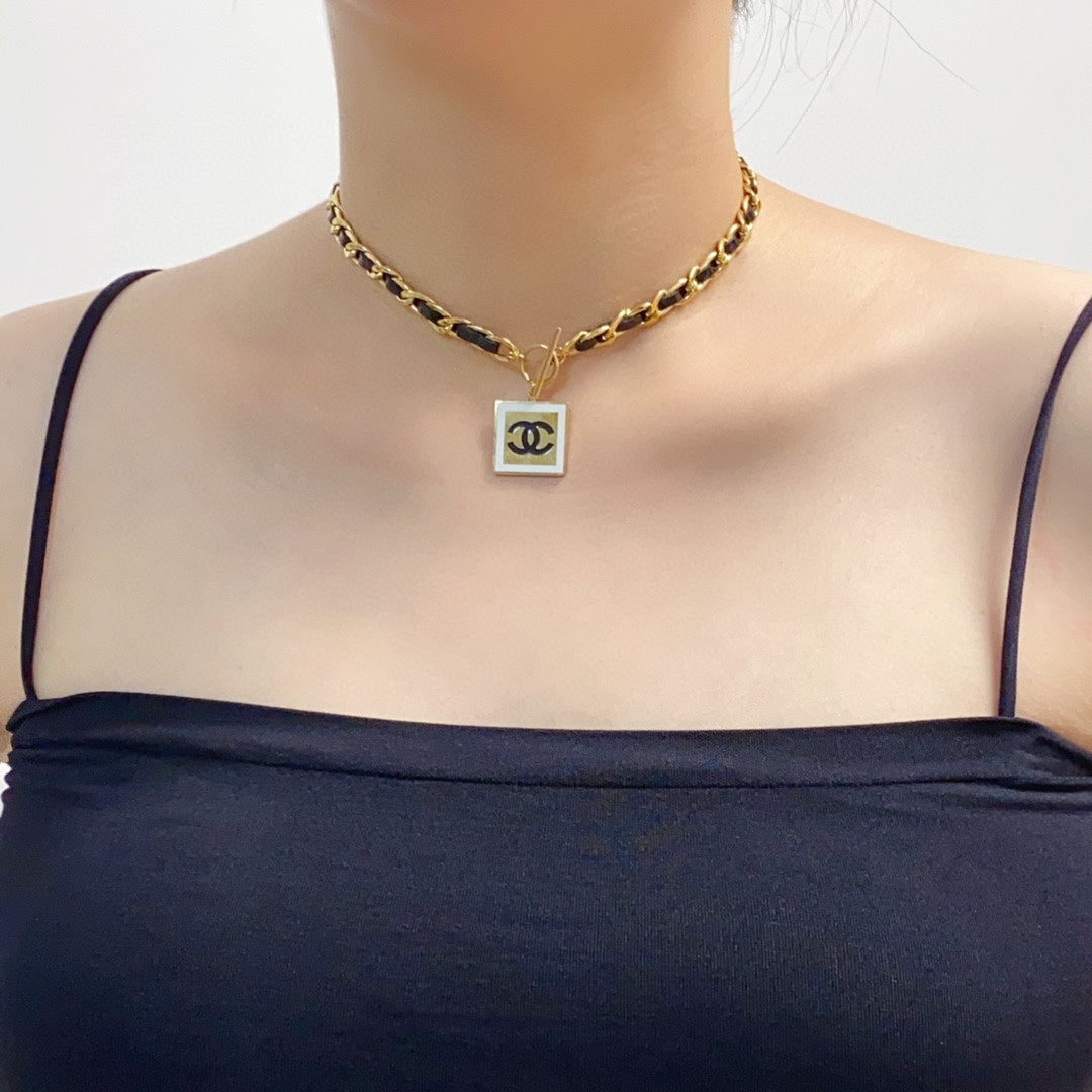 18K Chanel Leather Choker Necklace