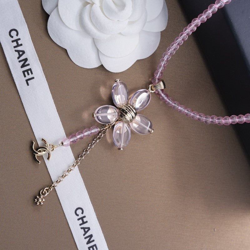 18K Chanel Purple Crystal Flower Necklace