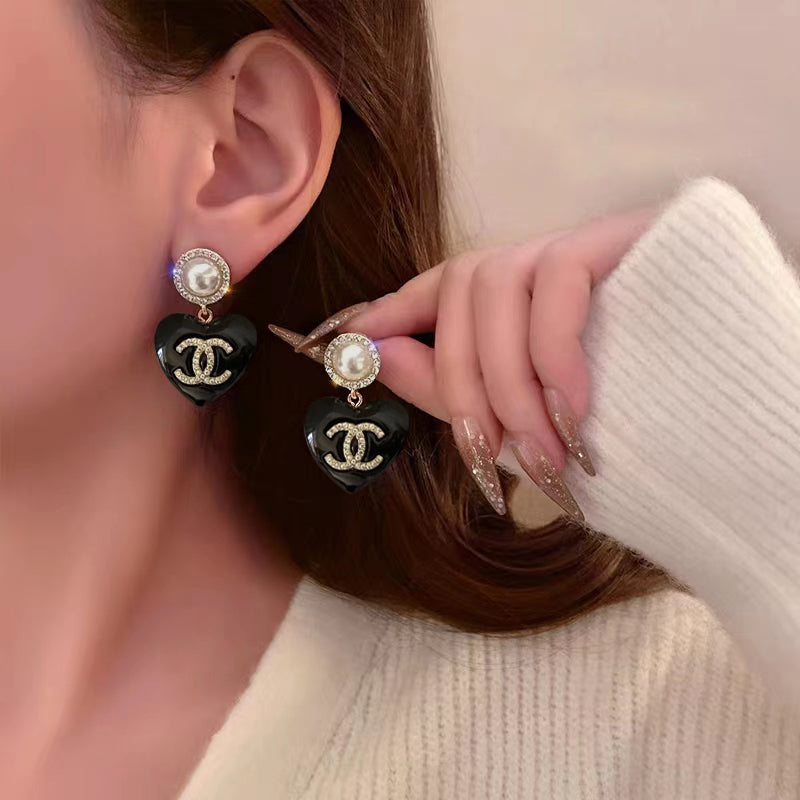 18K Chanel Black Heart Earrings