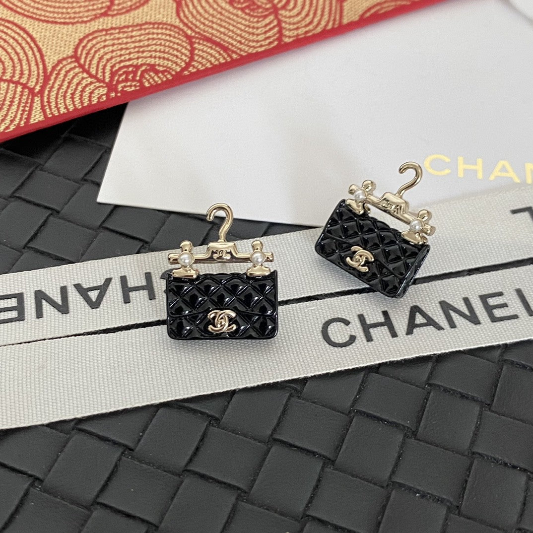 18K Chanel Classic Bag Pendant Earrings
