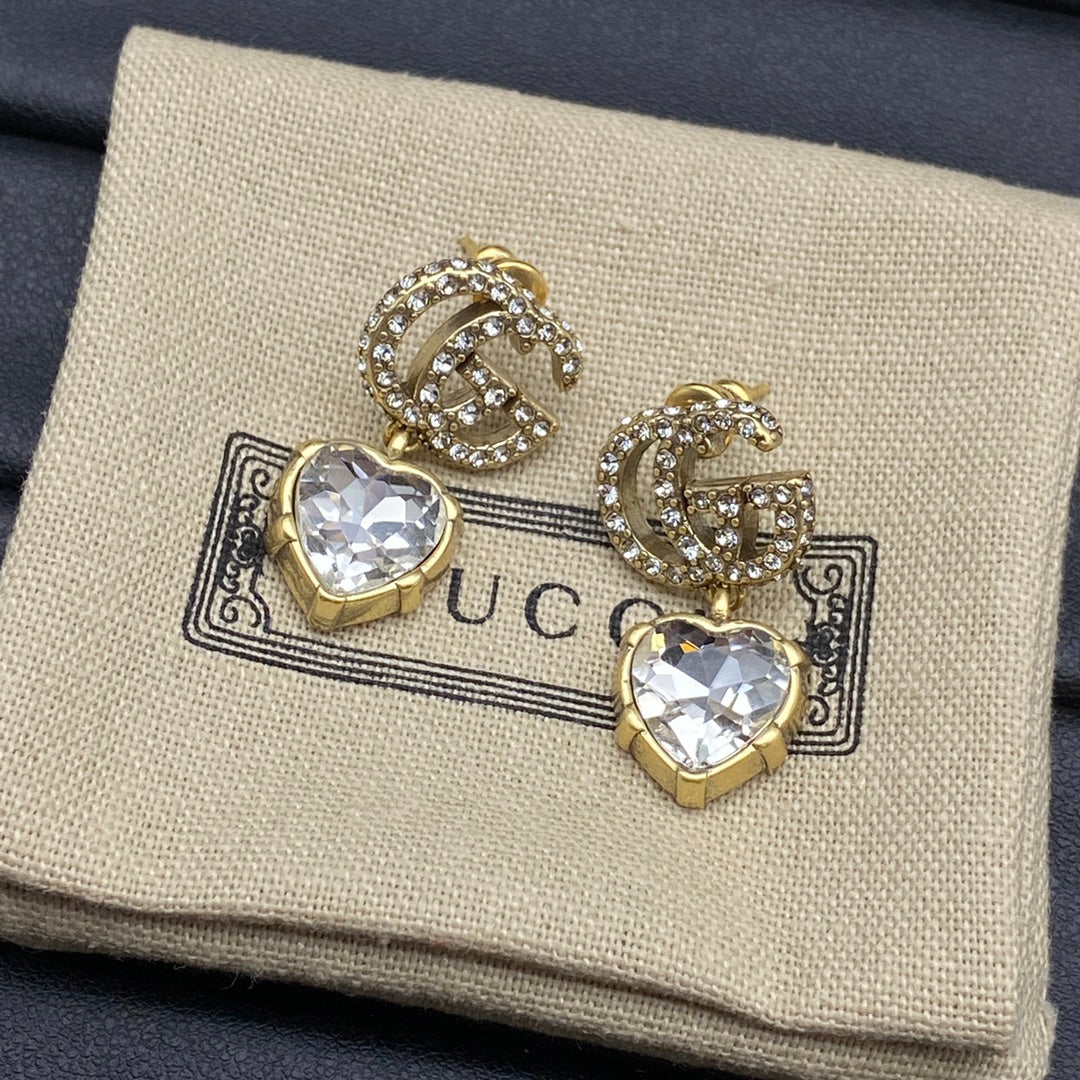 18K Gucci Double Crystal Pendant Earrings