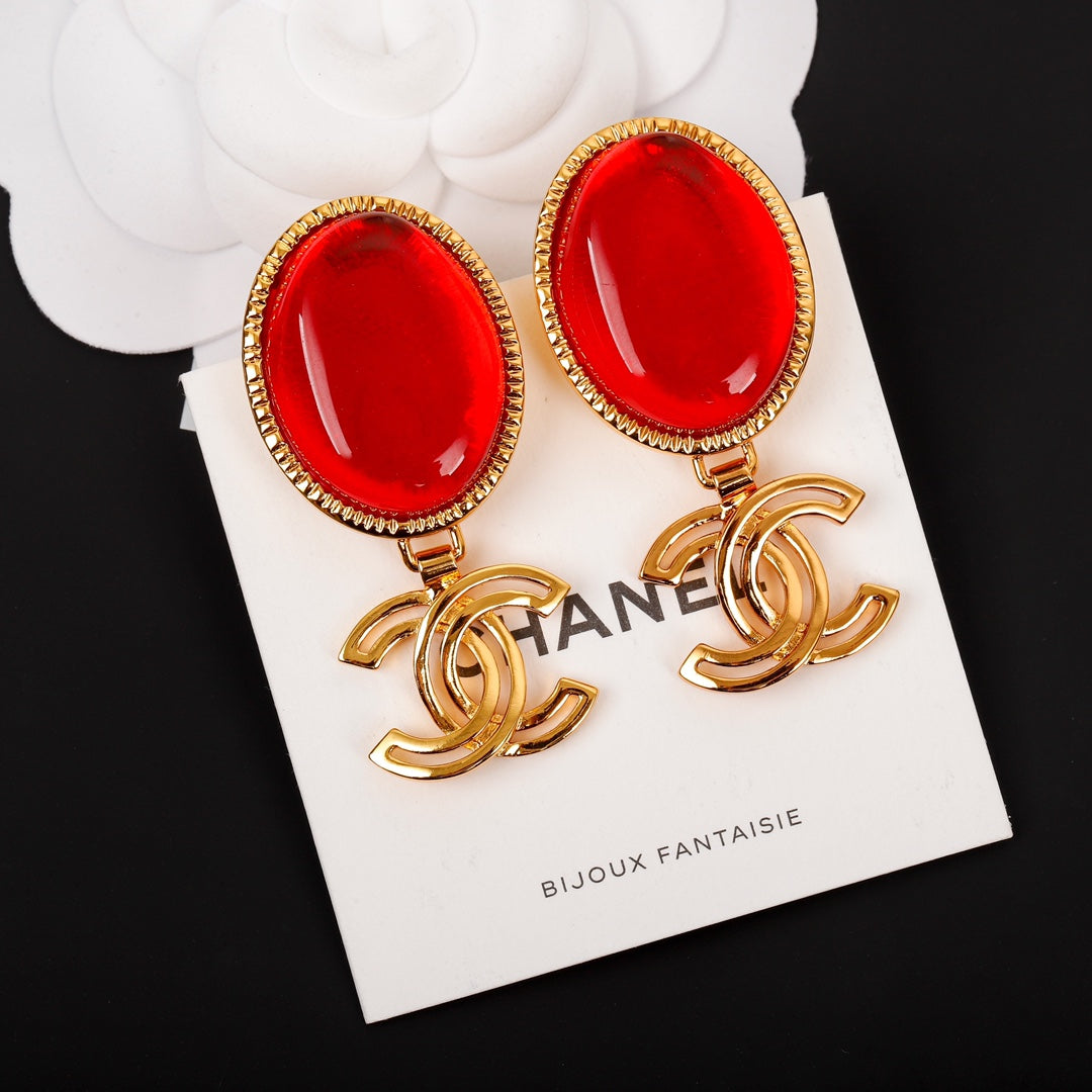 18K Chanel Red Crystal Pendant Earrings