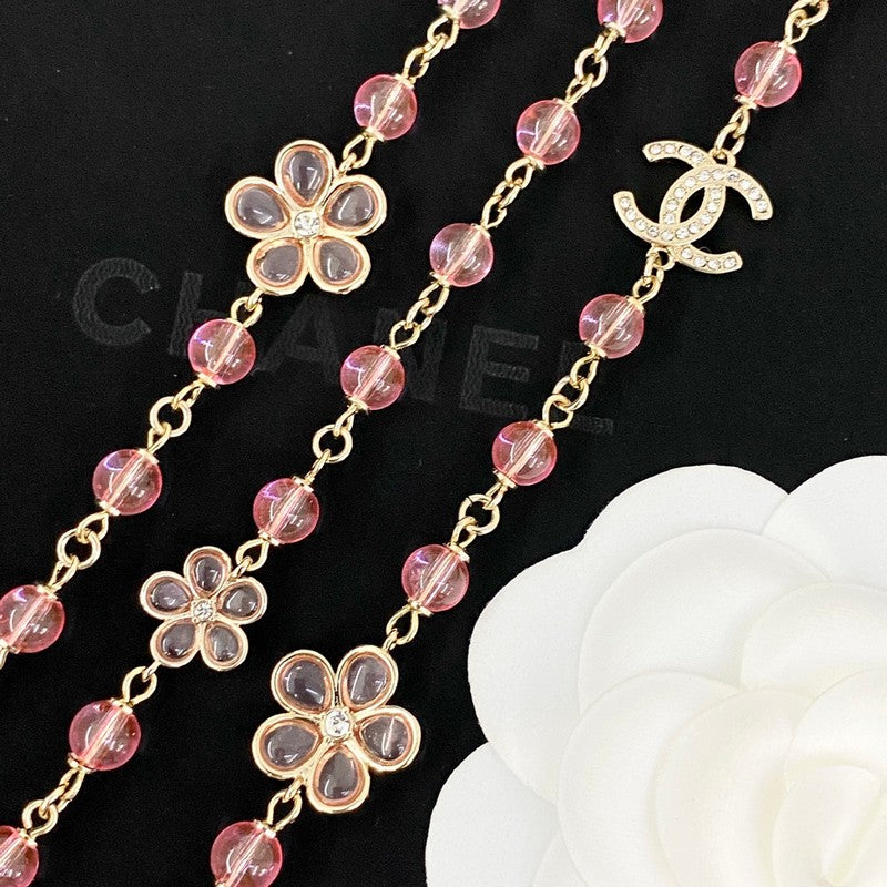 18K Chanel 26C Pink Crystal Long Necklace