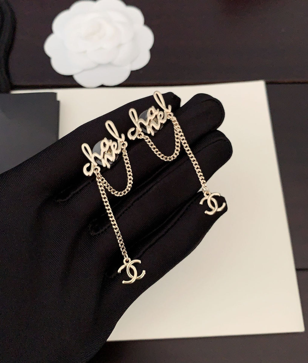 18K Chanel Letter Earrings
