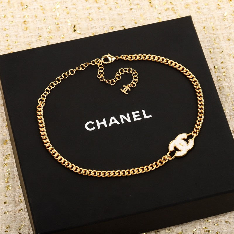 18K Chanel White Logo Choker Necklace