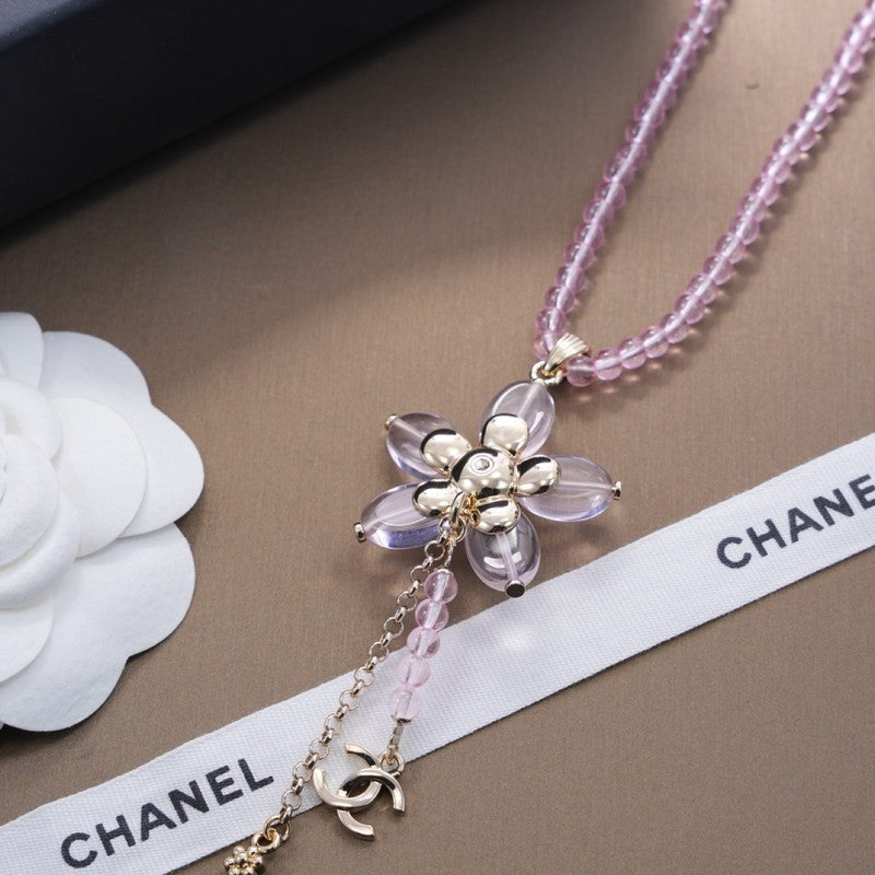 18K Chanel Purple Crystal Flower Necklace