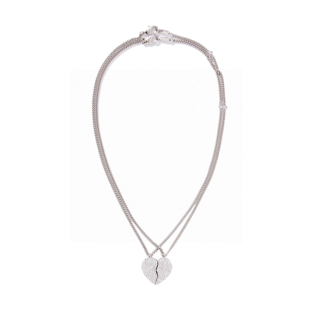 18K Balenciaga Lovelock Set Of Two Silver-tone Crystal Necklace