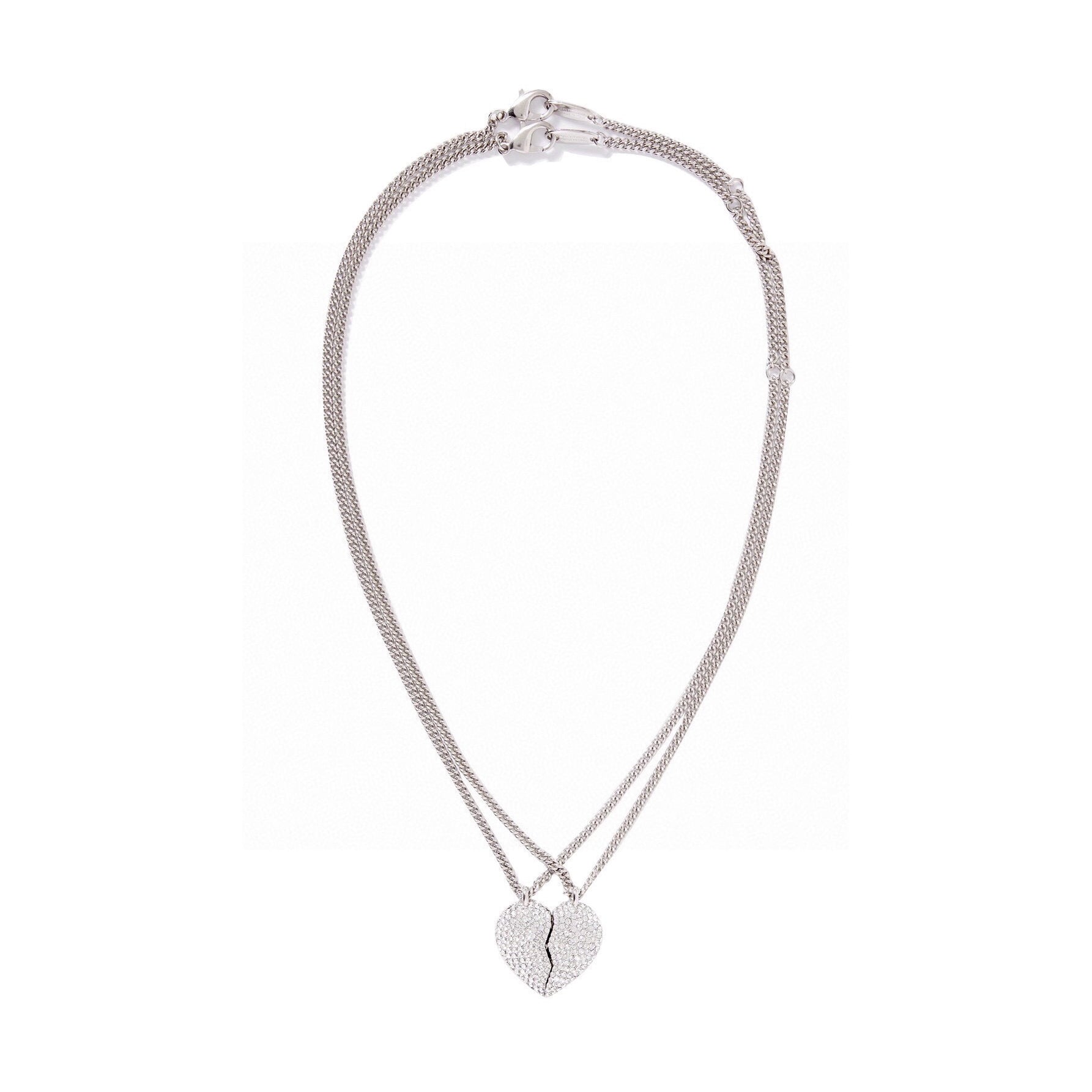 18K Balenciaga Lovelock Set Of Two Silver-tone Crystal Necklace