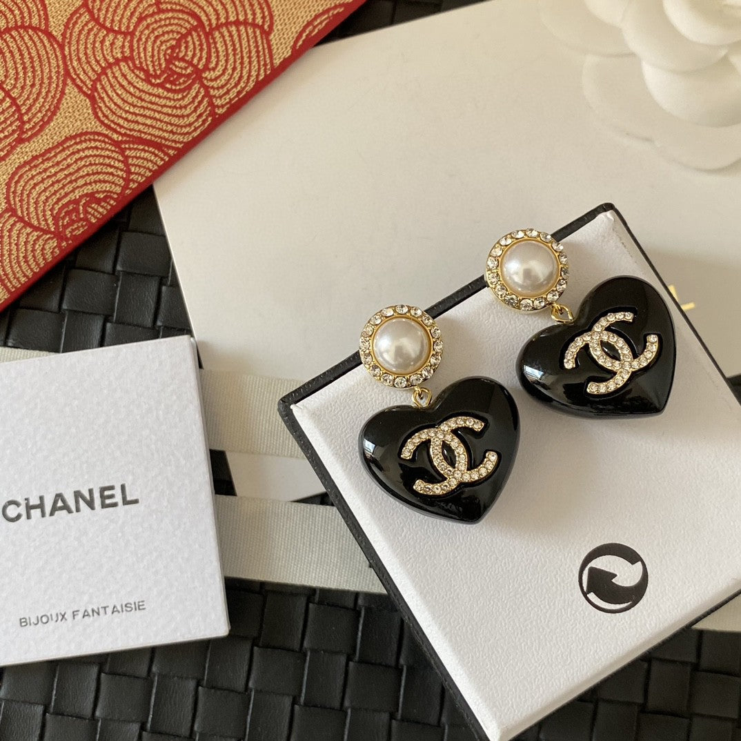 18K Chanel Black Heart Earrings