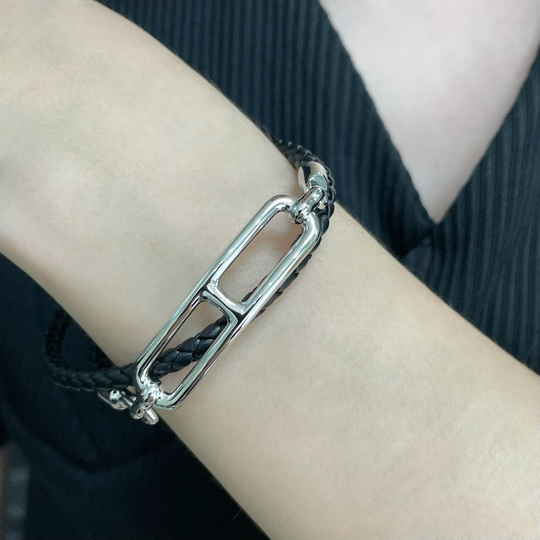 18K Hermes Roulis Double Tour Black Bracelet