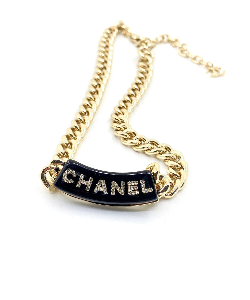 18K Chanel Black Logo Chain Necklace