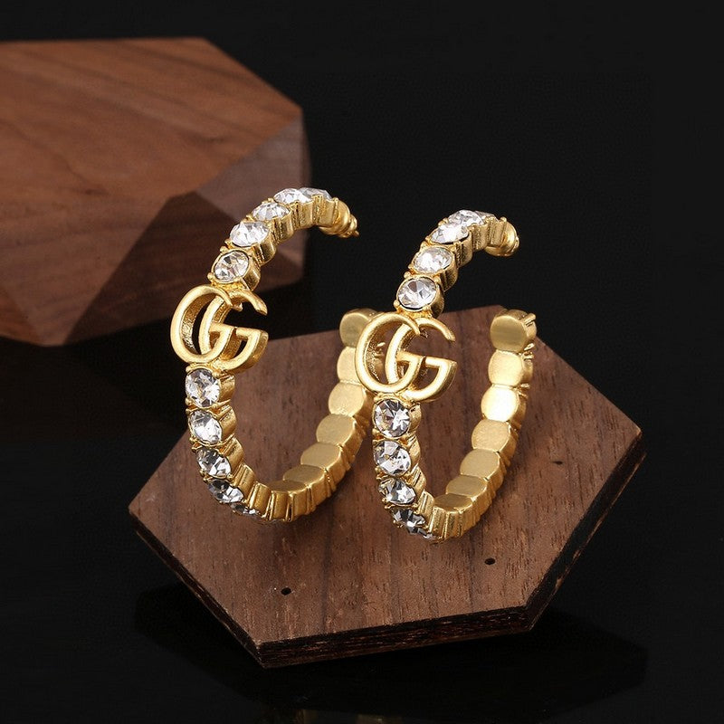 18K Gucci Double Color Crystal Earrings