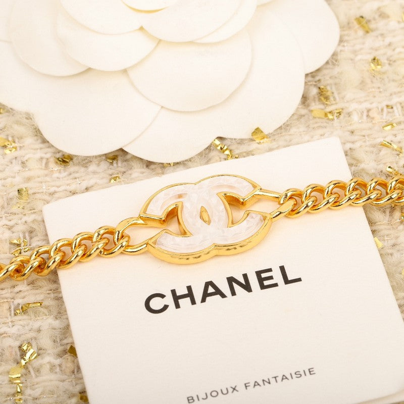 18K Chanel White Logo Choker Necklace
