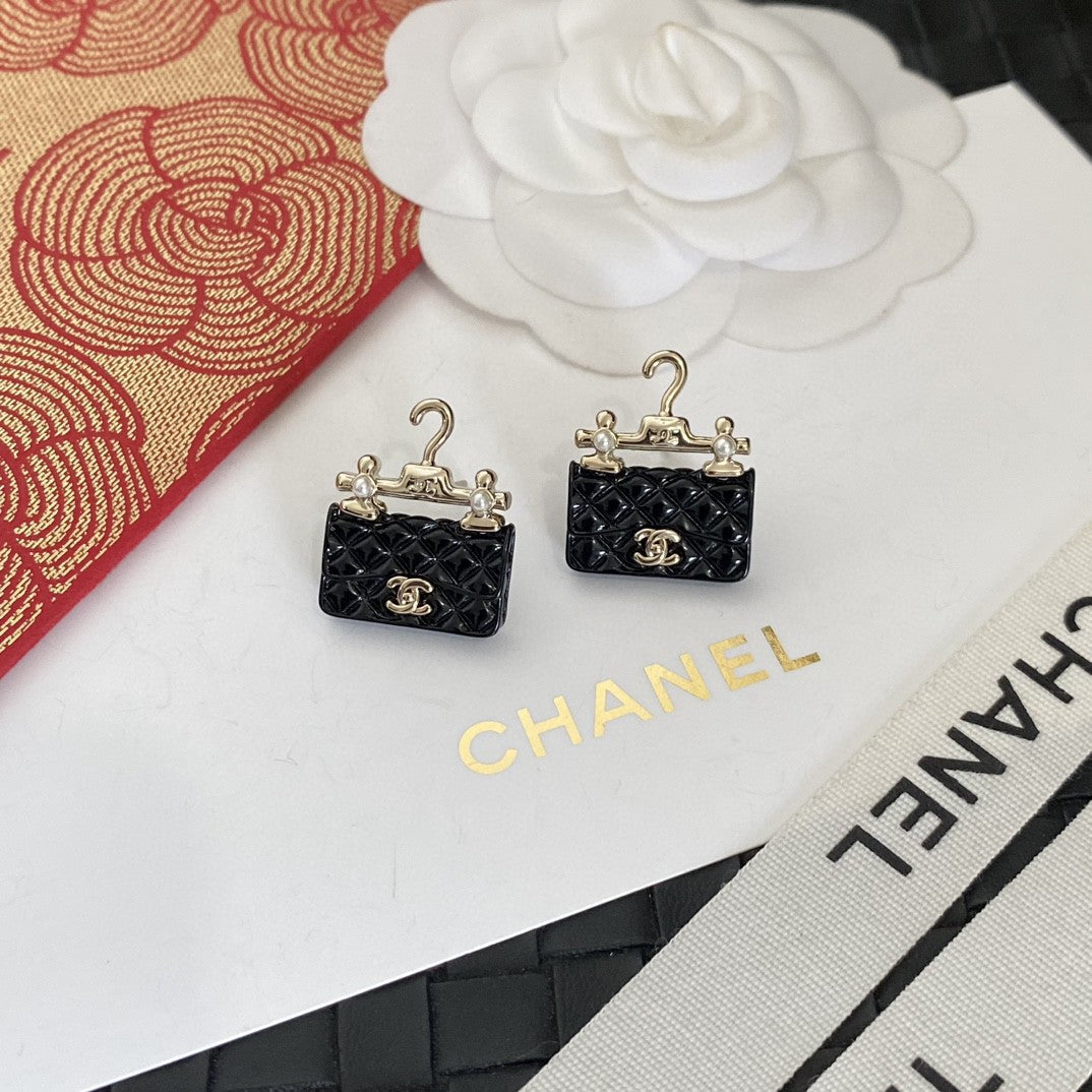 18K Chanel Classic Bag Pendant Earrings